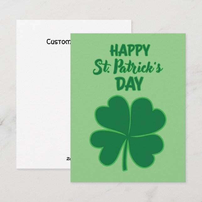 Happy St. Patrick's Day Clover Custom Message Holiday Card (Front/Back)