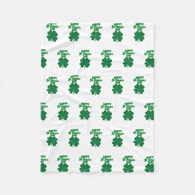 Happy St. Patrick's Day Clover Leaf Fleece Blanket (Front)