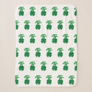 Happy St. Patrick's Day Clover Leaf Sherpa Blanket