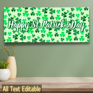 Happy St Patrick's Day Clover Shamrock Irish Party Banner