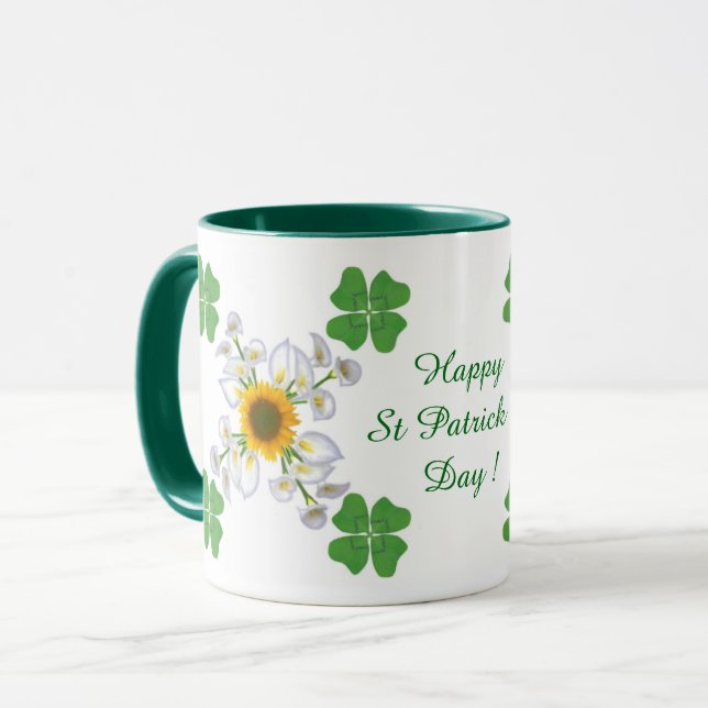 Happy St. Patrick's Day ! Clover with Calla Mug (Front Left)