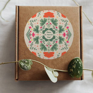 Happy St. Patrick's Day clovers and flowers Classic Round Sticker