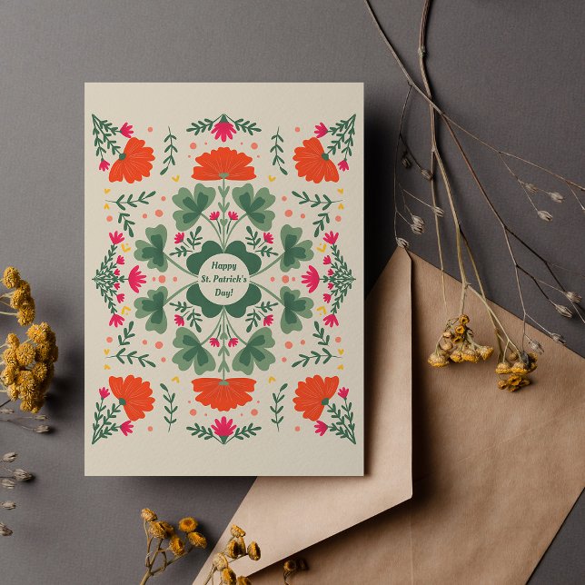 Happy St. Patrick's Day clovers and flowers Postcard (Creator Uploaded)