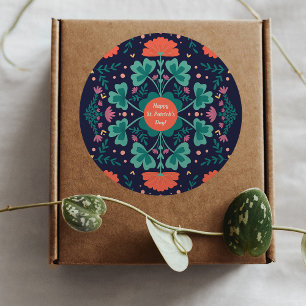 Happy St. Patrick's Day clovers & flowers  Classic Round Sticker