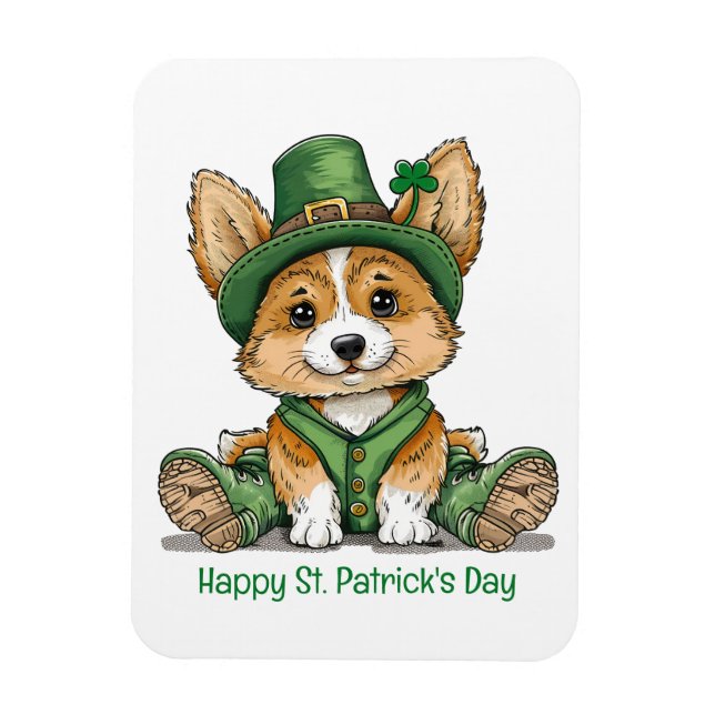 Happy St. Patrick's Day Corgi Dog Magnet (Vertical)