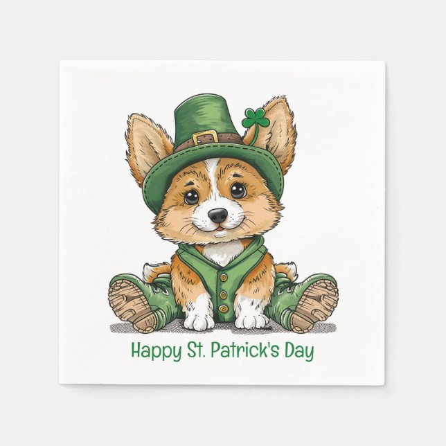Happy St. Patrick's Day Corgi Dog Napkin (Front)