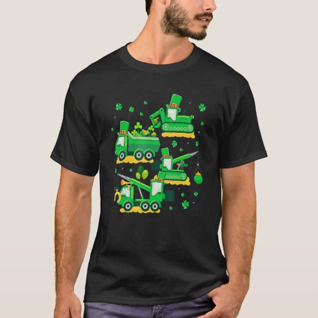 Happy St Patricks Day Crane Truck Construction Boy T-Shirt (Front)