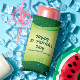 Happy St. Patrick's Day Custom Green Sparkle Party Seltzer Can Cooler