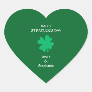 Happy St Patrick's Day Custom Name Green Shamrock Heart Sticker