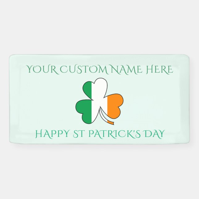 Happy St Patrick's Day Custom Name Shamrock Banner (Horizontal)