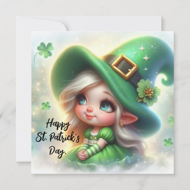 Happy St Patrick's Day Cute Gnome Holiday Card (Front)