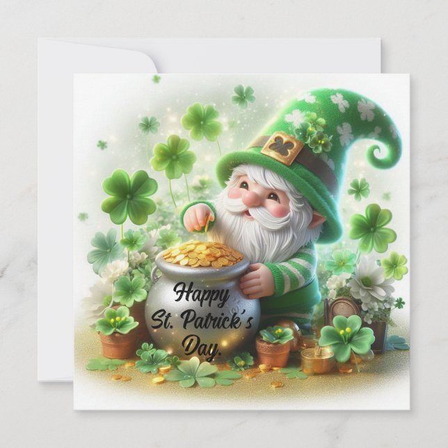 Happy St Patrick's Day Cute Gnome Holiday Card (Front)