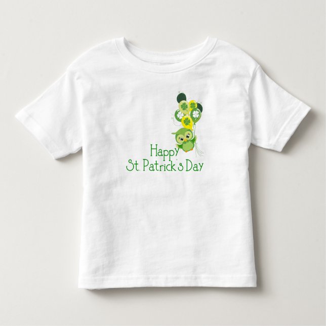 Happy St. Patrick's Day Cute Green Owl Balloons Toddler T-Shirt (Front)