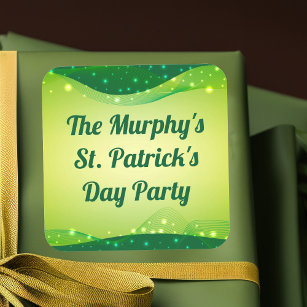 Happy St. Patrick's Day Cute Green Sparkle Custom Square Sticker