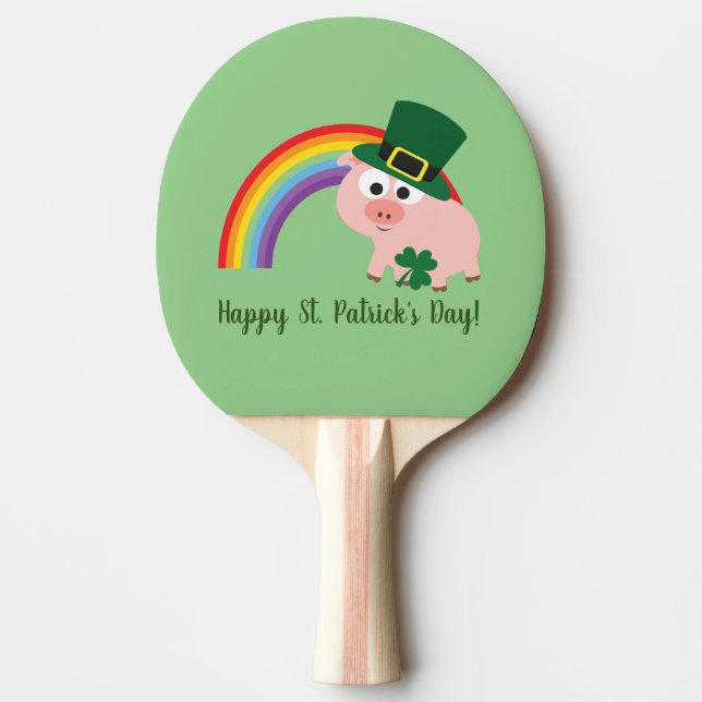 Happy St. Patrick's Day Cute Leprechaun Pig Ping Pong Paddle (Front)