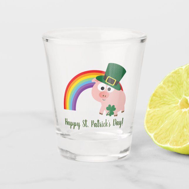 Happy St. Patrick's Day Cute Leprechaun Shot Glass (Front)