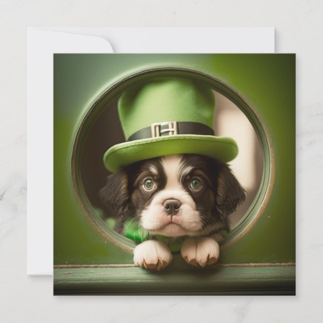 Happy St. Patrick's Day Cute Puppy Card (Front)