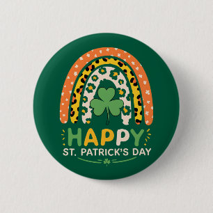 Happy St Patrick's Day Cute Rainbow Leopard 6 Cm Round Badge