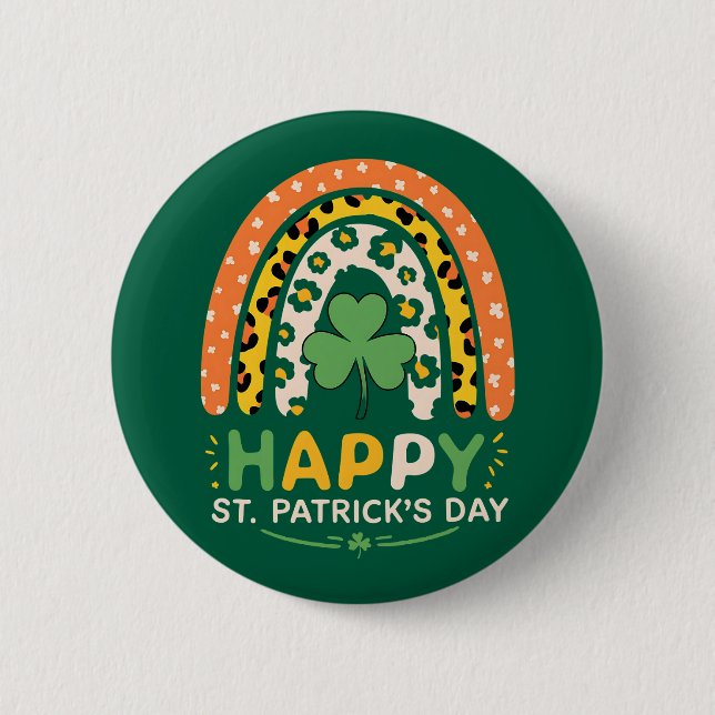 Happy St Patrick's Day Cute Rainbow Leopard 6 Cm Round Badge (Front)