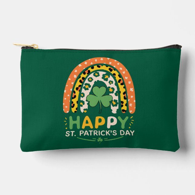 Happy St Patrick's Day Cute Rainbow Leopard Accessory Pouch (Front)