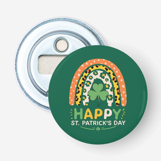 Happy St Patrick's Day Cute Rainbow Leopard Bottle Opener (Front)