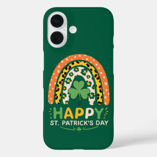 Happy St Patrick's Day Cute Rainbow Leopard iPhone 16 Case