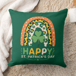 Happy St Patrick's Day Cute Rainbow Leopard Cushion