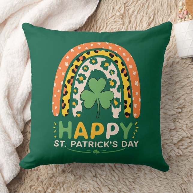 Happy St Patrick's Day Cute Rainbow Leopard Cushion (Blanket)