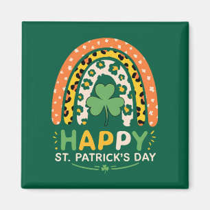 Happy St Patrick's Day Cute Rainbow Leopard Magnet