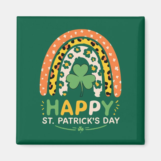 Happy St Patrick's Day Cute Rainbow Leopard Magnet (Front)