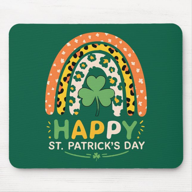 Happy St Patrick's Day Cute Rainbow Leopard Mouse Pad (Front)