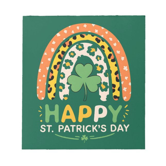 Happy St Patrick's Day Cute Rainbow Leopard Notepad (Front)