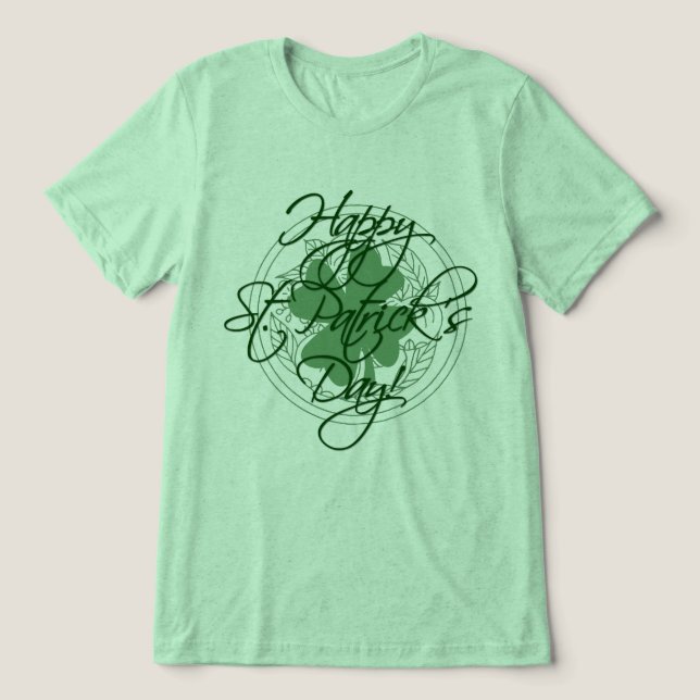 Happy St. Patrick's Day Decorative Script Tri-Blend Shirt (Design Front)