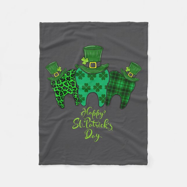 Happy St Patrick's Day Dental Istant Tooth Patrick Fleece Blanket (Front)