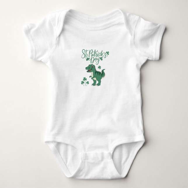 Happy St. Patrick's Day Dino Baby Outfit Bodysuit (Front)