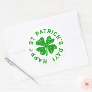Happy St Patrick's Day Distressed shamrock clover Classic Round Sticker
