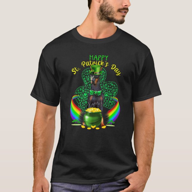 Happy St Patricks Day Doberman Dog Leprechaun Hat  T-Shirt (Front)