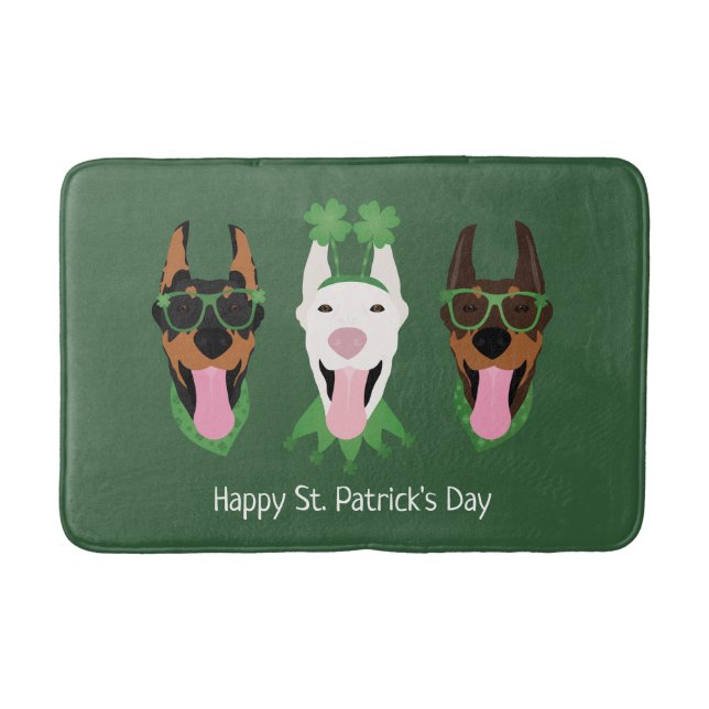 Happy St Patricks Day Dobermann Dogs Bath Mat (Front)