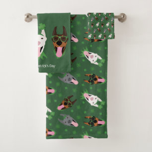 Happy St Patricks Day Dobermann Dogs Bath Towel Set