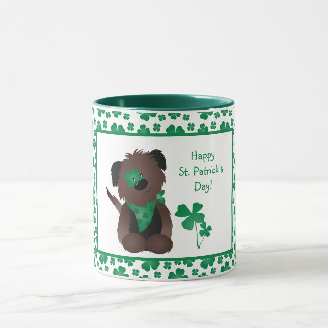 Happy St Patricks Day Dog Four Leaf Clover Green Mug (Center)