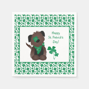 Happy St Patricks Day Dog Four Leaf Clover Green Napkin