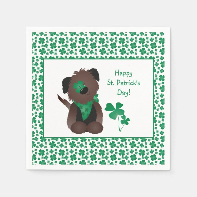Happy St Patricks Day Dog Four Leaf Clover Green Napkin (Front)