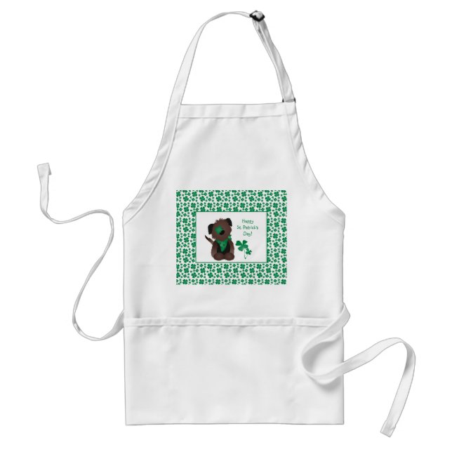 Happy St Patricks Day Dog Four Leaf Clover Green Standard Apron (Front)