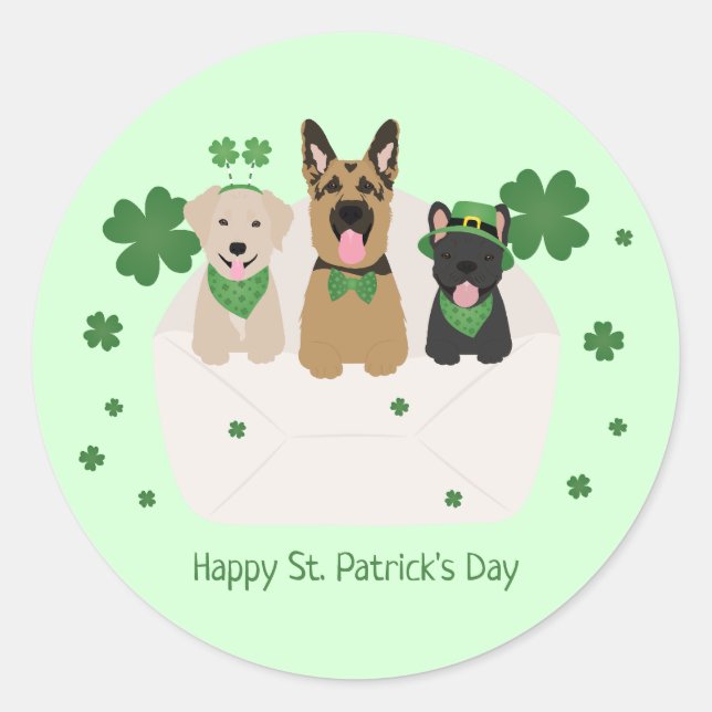 Happy St Patricks Day Dog Mail Classic Round Sticker (Front)
