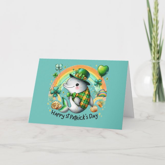 Happy St. Patrick's Day Dolphin Card (Front)