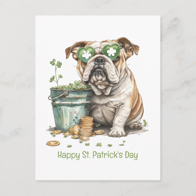 Happy St. Patrick's Day English Bulldog Holiday Postcard (Front)