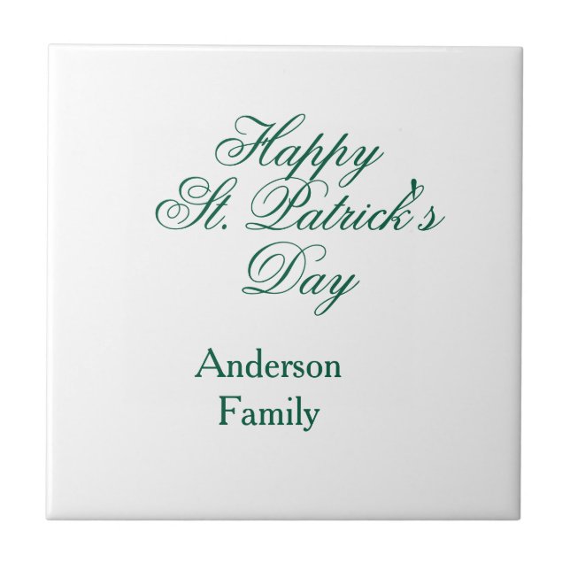 Happy St. Patrick's day family name green sminimal Ceramic Tile (Front)