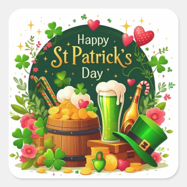 Happy St. Patrick's Day Festive Celebration Square Sticker (Front)