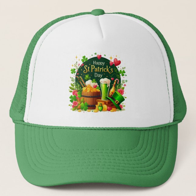 Happy St. Patrick's Day Festive Celebration Trucker Hat (Front)
