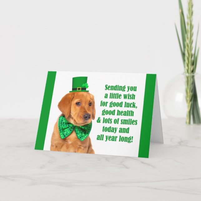 Happy St. Patrick's Day For Anyone Cute Lab Puppy Holiday Card (Front)